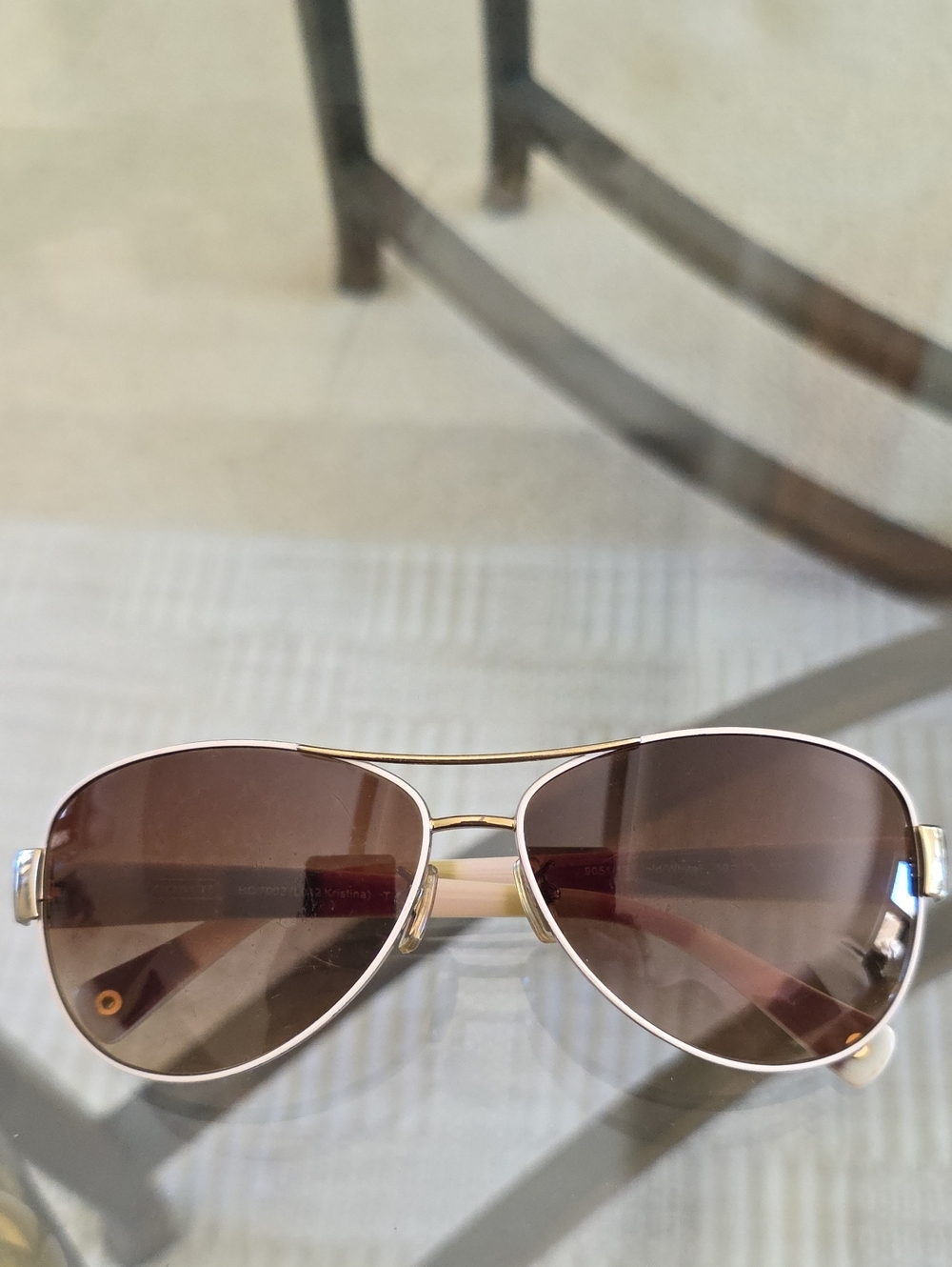 Coach Gold Metal Aviator Sunglasses with Brown Lenses.Need To Replace Lens